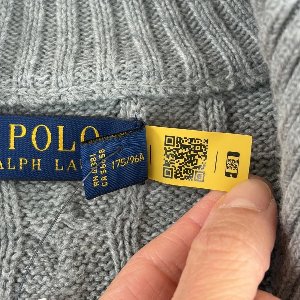Polo Ralph Lauren Cable-Knit‎ Cotton Quarter-Zip Sweater in Grey Men Medium NWT